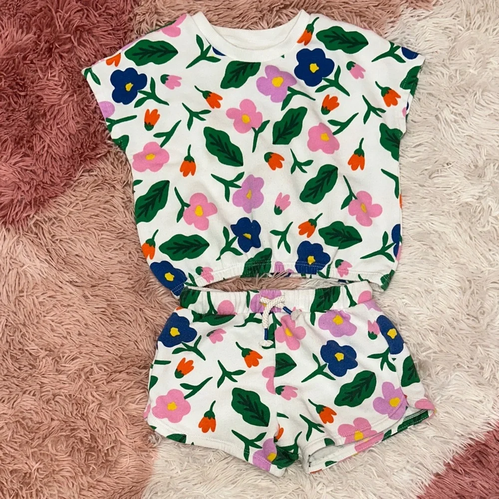 Cat & Jack White Floral Two-Piece Set with Pink, Blue, Green & Orange - Picture 2 of 5
